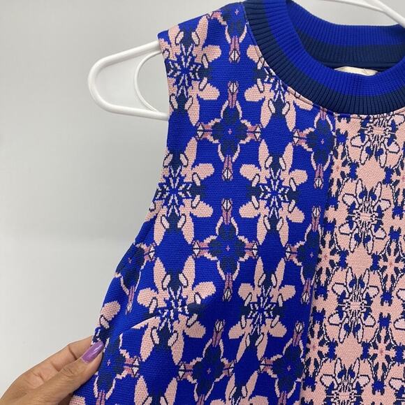 H&M pink blue sleeveless tunic mini dress side slits retro funky avant-garde 6 - Picture 2 of 8